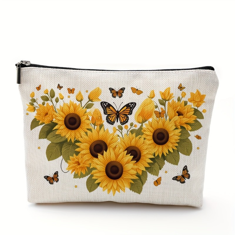 Women Bags Zip - Eine Make-up-Tasche mit Sonnenblumen- und Schmetterlingsmotiv