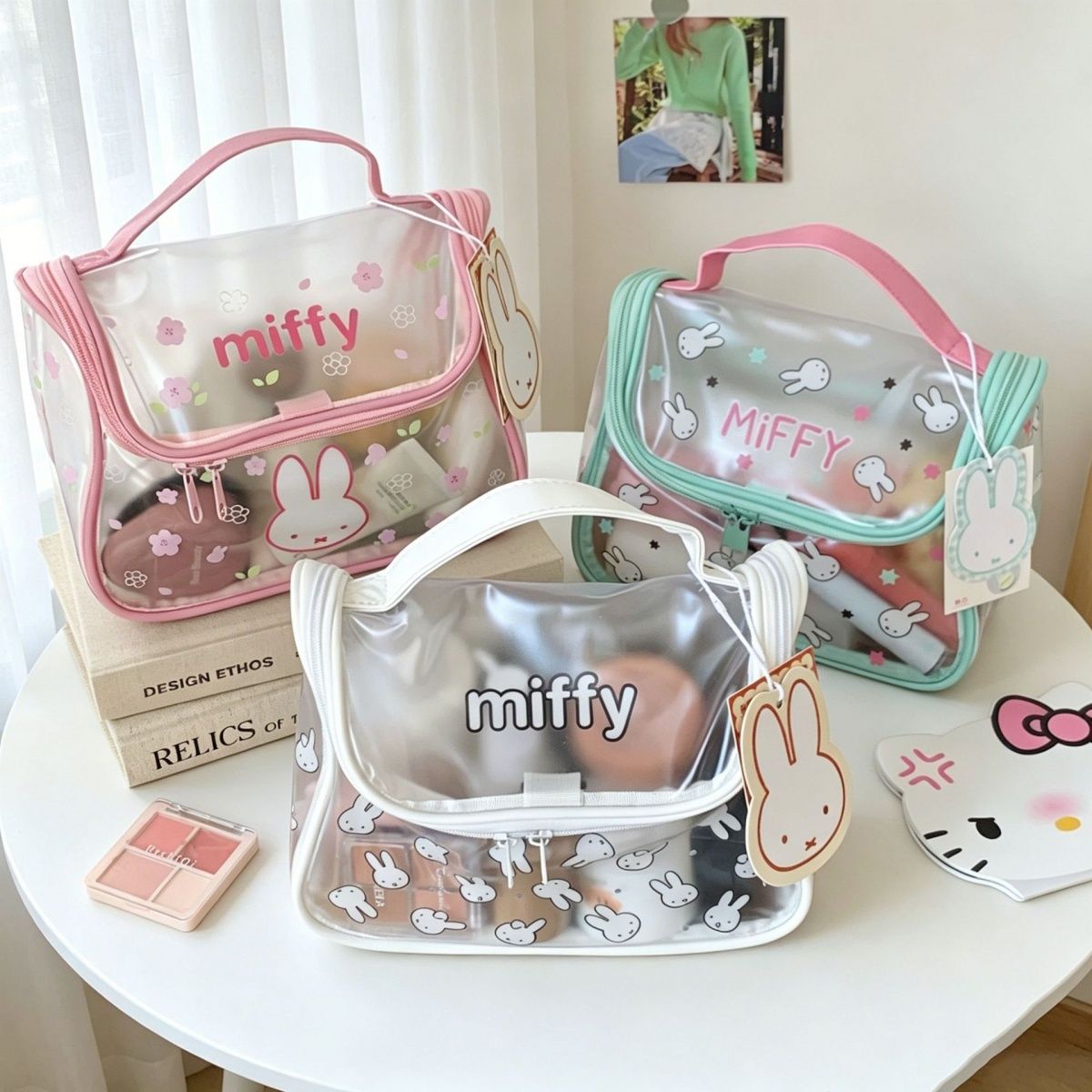 Jelly Bag Clear Pvc - Miffy Cartoon-Kaninchen-Print Transparente PVC-Kosmetiktasche Wasserdicht Tragbare
