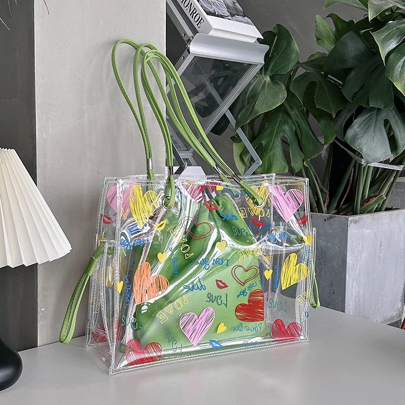Jelly Bag Clear Pvc - Sommer Transparente Tasche Design Liebevolles Herz