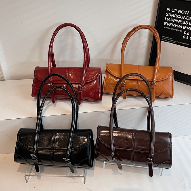 Women Bags For Airport - Hochwertige burgunderrote PU-Leder-Unterarmtasche, elegante Damen-Umhängetasche mit