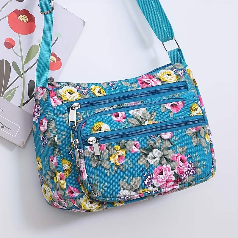 Women Bags Zip - Stilvolle Umhängetasche mit Blumenmuster, lässige Schultertasche