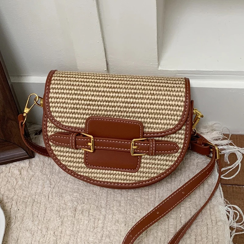 Women Bags Luxury - Englischer Stil Mini-Strohsatteltaschen für Damen –