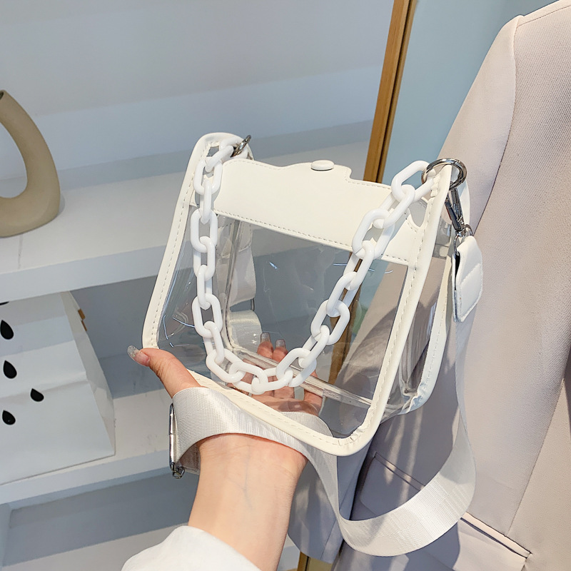 Jelly Bag Clear Pvc - Mode Damen Gelee einfarbig klar Umhängetasche