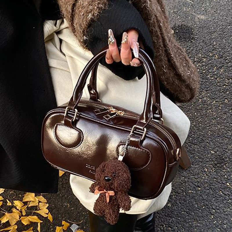 Women Bags For Airport - Vintage Damen-Umhängetasche aus Lackleder, Retro-Bowling-Tasche für