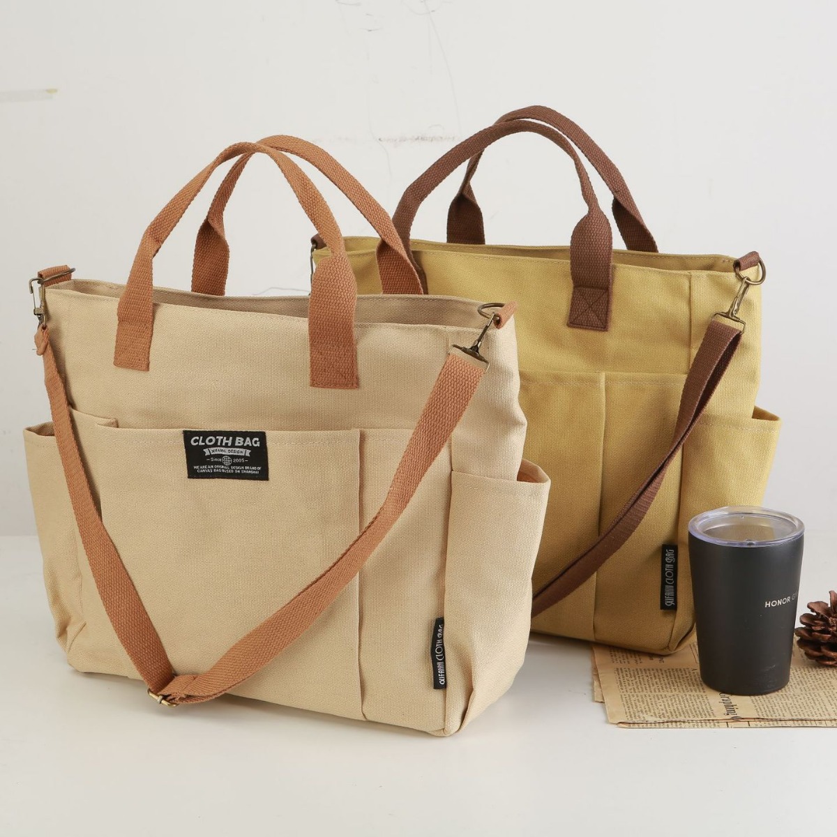 Women Handheld Bags - Canvas-Tragetasche, Verstärkte Mehrfach-Taschen Handtasche im Japanischen